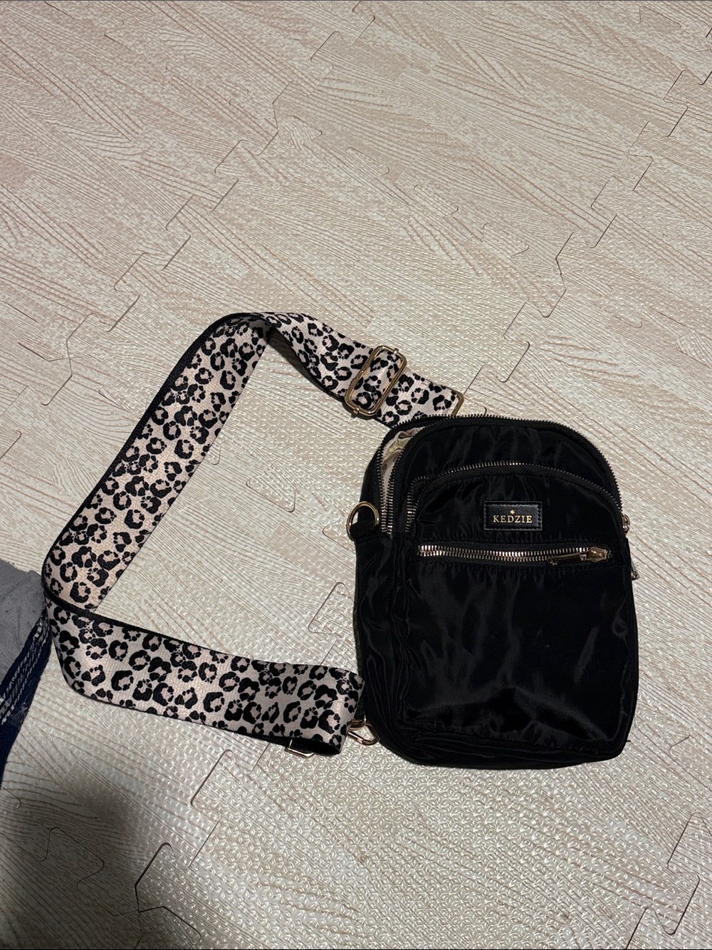 Kedzie Black Convertible Crossbody Bag with Leopard Strap
